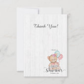 Witte houten ballon Beer meisje Baby shower dank u Bedankkaart (Voorkant)