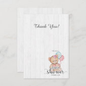 Witte houten ballon Beer meisje Baby shower dank u Bedankkaart (Voorkant / Achterkant)