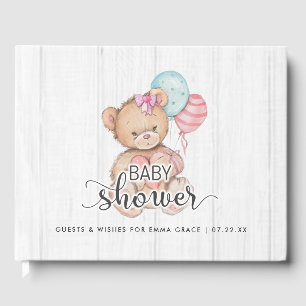 Witte houten ballonnen & Beer Wensen voor Baby sho Gastenboek