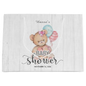 Witte houten ballonnen & Teddy Bear Meisje Baby sh Large Cadeautasje (Voorkant)