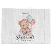 Witte houten ballonnen & Teddy Bear Meisje Baby sh Large Cadeautasje (Achterkant)