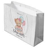 Witte houten ballonnen & Teddy Bear Meisje Baby sh Large Cadeautasje (Achterkant Gekanteld)