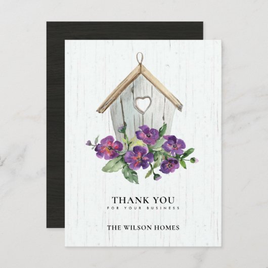 WITTE HOUTEN BLOEMRIJKE VOGELHUISMAKELAAR DANK U AANKONDIGINGSKAART (Voorkant / Achterkant)