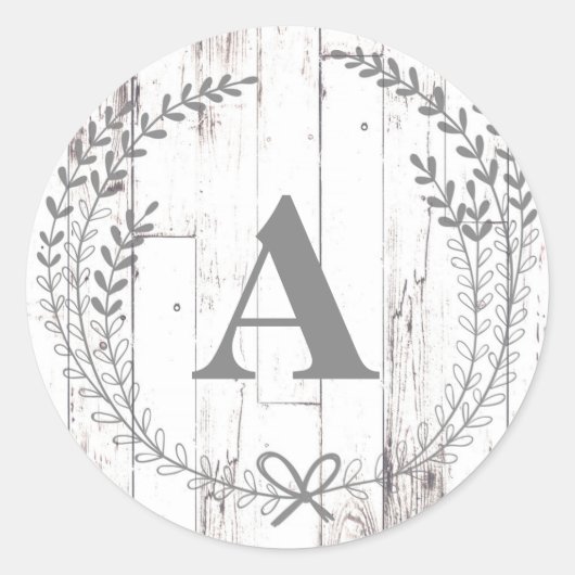 Witte Houten Boerderij Monogram Letter Ronde Sticker (Voorkant)