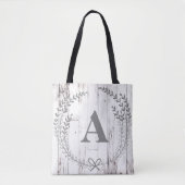 Witte Houten Boerderij Monogram Letter Tote Bag (Voorkant)