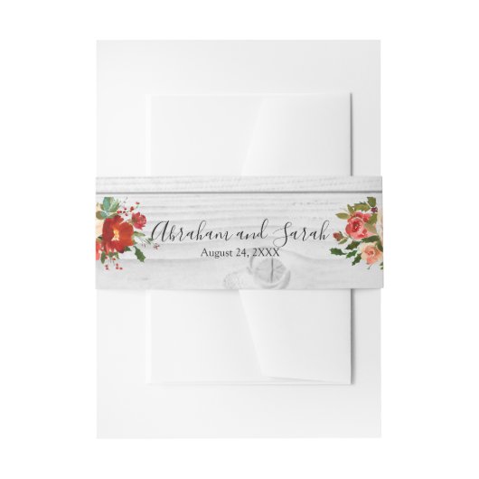 Witte Houten Chic Aangepaste Landelijke Rode Bloem Uitnodigingen Wikkel (Voorkant Voorbeeld)