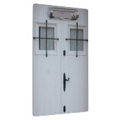 Witte houten deur met zwarte, witte, strijkbanden klembord (Rechts)