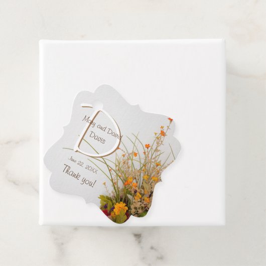 Witte Houten Herfst Bloemen Bruiloft Favor Label (In situ)