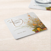 Witte Houten Herfst Bloemen Bruiloft Onderzetters (Schuin)