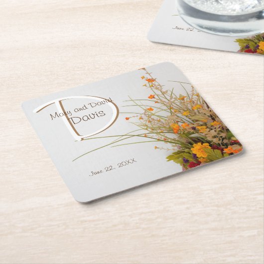 Witte Houten Herfst Bloemen Bruiloft Onderzetters (Schuin)