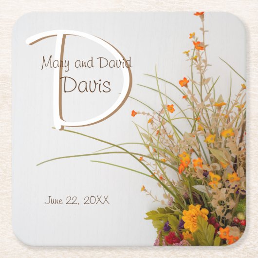 Witte Houten Herfst Bloemen Bruiloft Onderzetters (Voorkant)