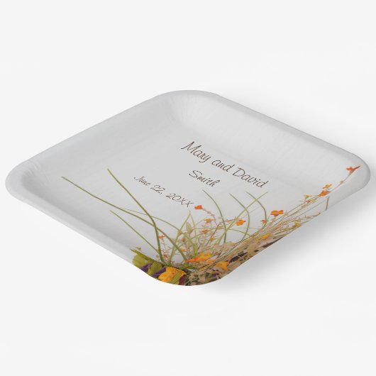 Witte Houten Herfst Bloemen Bruiloft Papier Borden Papieren Bordje (Gebogen)