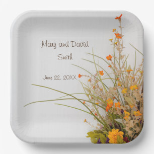 Witte Houten Herfst Bloemen Bruiloft Papier Borden Papieren Bordje