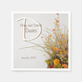 Witte Houten Herfst Bloemen Bruiloft Servetten (Voorkant)