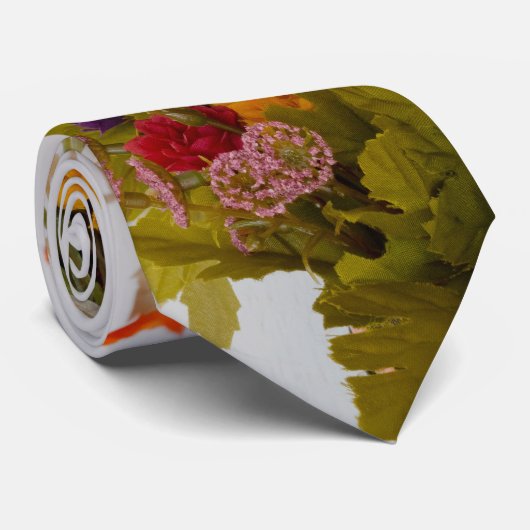 Witte Houten Herfst Bloemen Bruiloft Stropdas (Opgerold)