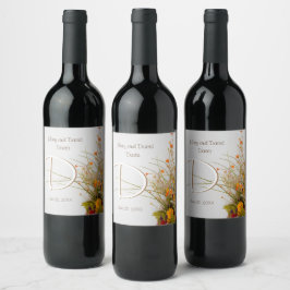 Witte Houten Herfst Bloemen Bruiloft Wijn Labels Wijn Etiket