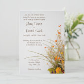 Witte Houten Herfst Bloemen Trouw Uitnodiging (Staand voorkant)