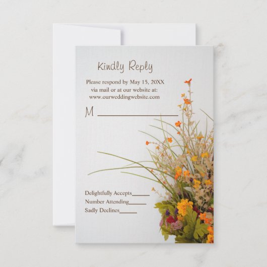Witte houten Herfst Flowers RSVP-kaart RSVP Kaartje (Voorkant)