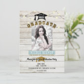 Witte houten kant lichten afstudeerfeest kaart (Staand voorkant)