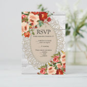 Witte Houten Kant Rode Bloemen Rozen Rustic RSVP (Staand voorkant)