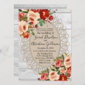 Witte Houten Kant Rode Bloemen Rozen Rustieke Brui Kaart (Voorkant / Achterkant)