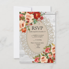 Witte Houten Kant Rode Bloemen Rozen Rustieke RSVP Kaartje