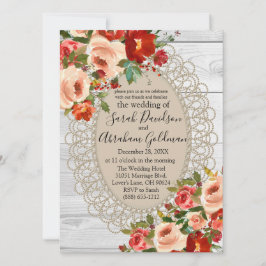 Witte Houten Kant Rode Bloemen Rozen Rustieke Trou Kaart