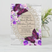 Witte Houten Kant Vlinders Vlinder Bruiloft Kaart (Staand voorkant)