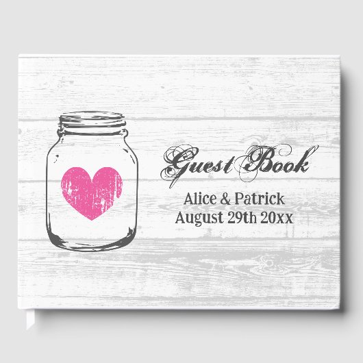Witte houten metselaarpot tekening rustieke bruilo gastenboek (Voorkant)