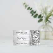 Witte houten planken, bijtende boomschors, Logo Visitekaartje (Staand voorkant)