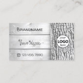 Witte houten planken, bijtende boomschors, Logo Visitekaartje (Voorkant)