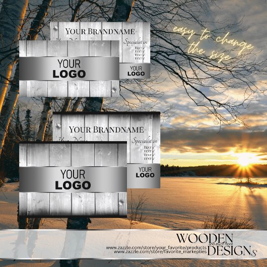 Witte houten planken Houten Graan Logo Zilveren De Visitekaartje