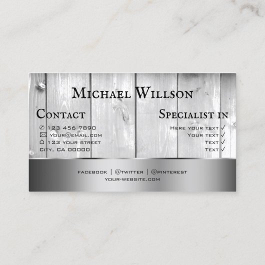 Witte houten planken Houten Graan Zilveren Decor R Visitekaartje (Achterkant)