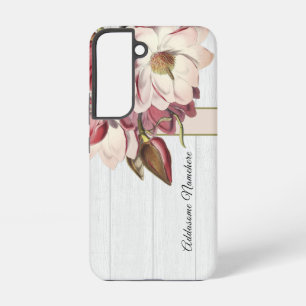Witte houten Roze Magnolia vintage bloem iPhone Ho Samsung Galaxy Hoesje