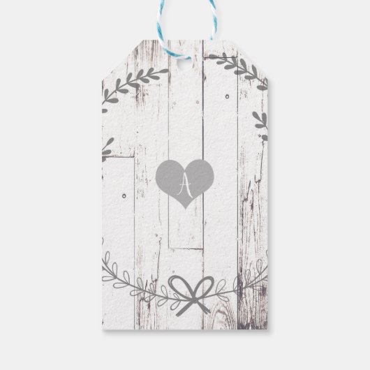 Witte Houten Rustieke Boerderij Monogram Bruiloft  Cadeaulabel (Achterkant)