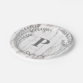 Witte Houten Rustieke Boerderij Monogram Bruiloft Papieren Bordje (Gekanteld)