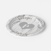 Witte Houten Rustieke Boerderij Monogram Bruiloft Papieren Bordje (Gekanteld)