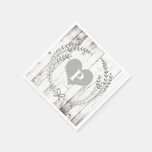 Witte Houten Rustieke Boerderij Monogram Bruiloft Servetten (Hoek)