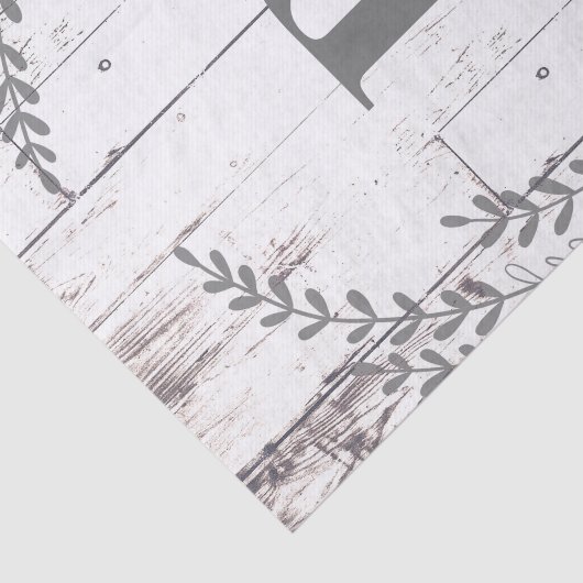 Witte Houten Rustieke Boerderij Monogram Bruiloft Tissuepapier (Detail)