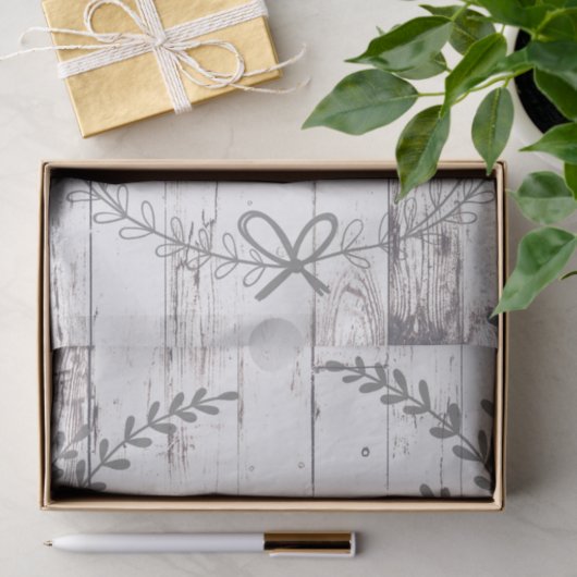 Witte Houten Rustieke Boerderij Monogram Bruiloft Tissuepapier (Geschenk)