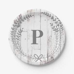 Witte Houten Rustieke Boerderij Monogram Huwelijk Papieren Bordje