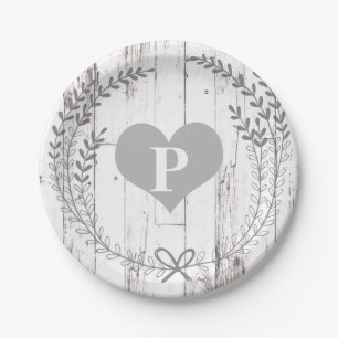 Witte Houten Rustieke Boerderij Monogram Huwelijk Papieren Bordje