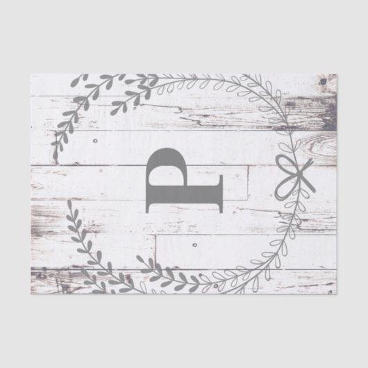 Witte Houten Rustieke Boerderij Monogram Huwelijk Tissuepapier (Voorkant)