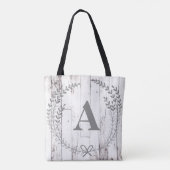 Witte Houten Rustieke Boerderij Monogram Letter Tote Bag (Achterkant)