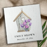 Witte Houten Rustieke Paarse Tulp Bloemen Vogelhui Tegeltje<br><div class="desc">Als u nog meer aanpassingen nodig hebt,  kunt u mij op yellowfebstudio@gmail.com vrij klikken.</div>