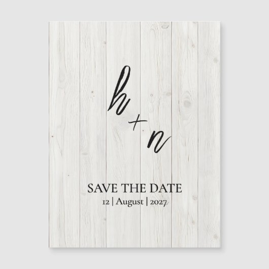 Witte Houten Save the Date Minimalistische Initial (Voorkant)