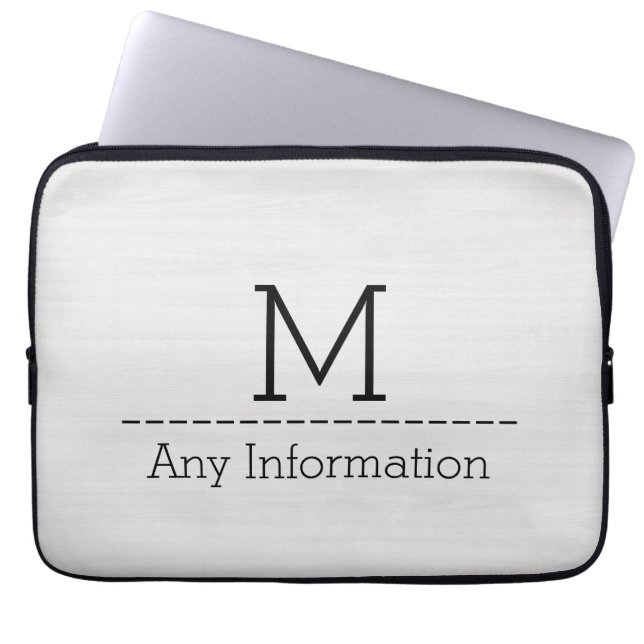Witte houtnerf textuur monogram laptop sleeve (Voorkant)