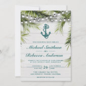 Witte houtpalmbladeren Blauwgroen Anchor Wedding Kaart (Voorkant)