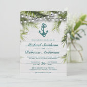 Witte houtpalmbladeren Blauwgroen Anchor Wedding Kaart (Staand voorkant)