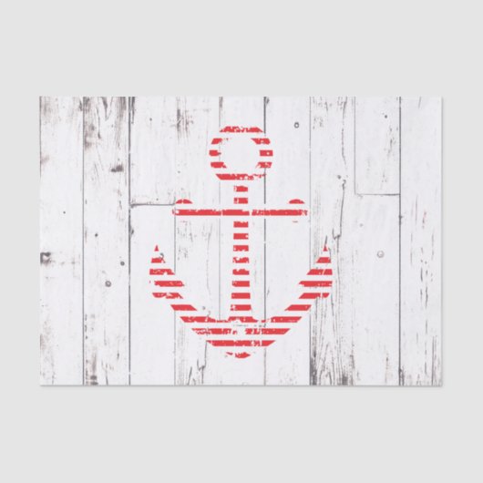 Witte houtpartij (Nautical Anchor Red Stripes) Tissuepapier (Voorkant)